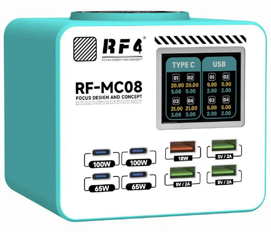 Oplader til RF4 RF-MC08 station, 150W, 5A, 4 x USB-A - 4 x USB-C, Turkis