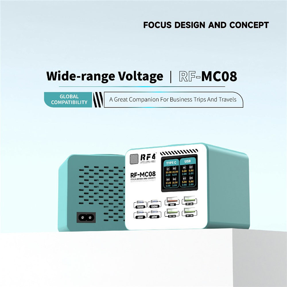 Oplader til RF4 RF-MC08 station, 150W, 5A, 4 x USB-A - 4 x USB-C, Turkis