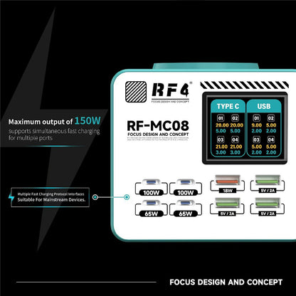 Oplader til RF4 RF-MC08 station, 150W, 5A, 4 x USB-A - 4 x USB-C, Turkis