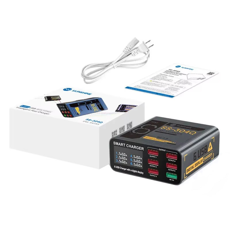 Opladerstation Sunshine SS-304Q, 30W, 3.5A, 6 x USB-A, Grå