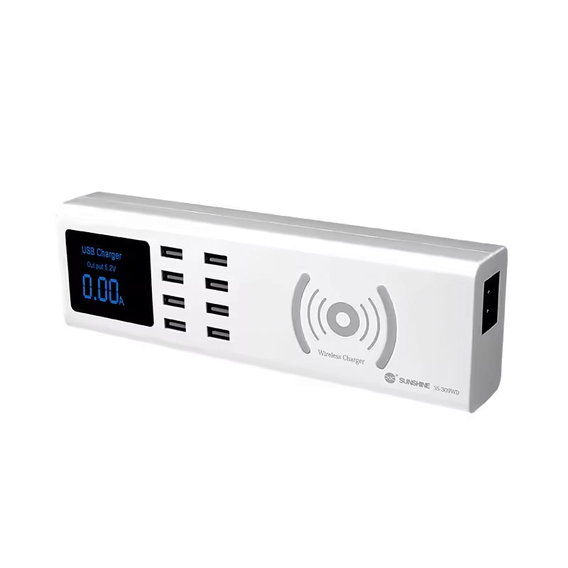 Opladerstation Sunshine SS-309WD QI, 40W, 2.4A, 8 x USB-A, Hvid