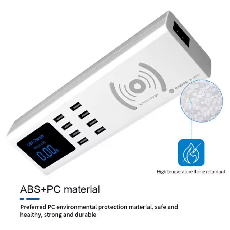 Opladerstation Sunshine SS-309WD QI, 40W, 2.4A, 8 x USB-A, Hvid