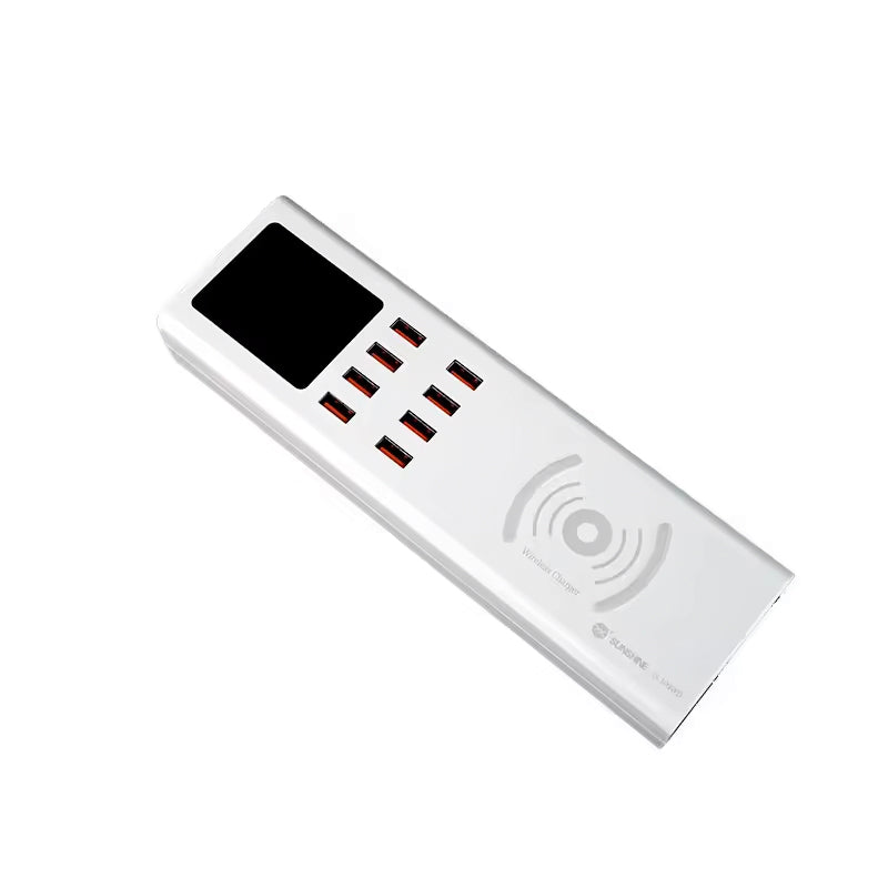 Opladerstation Sunshine SS-309WD QI, 40W, 2.4A, 8 x USB-A, Hvid