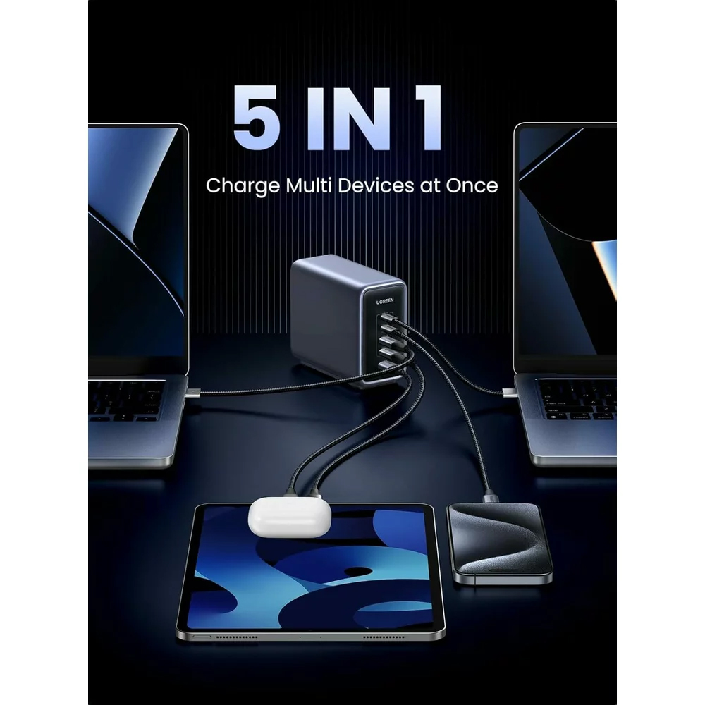 UGREEN CD333 Nexode Charging Station, 300W, 5A, 1 x USB-A - 4 x USB-C, Grey, Resealed