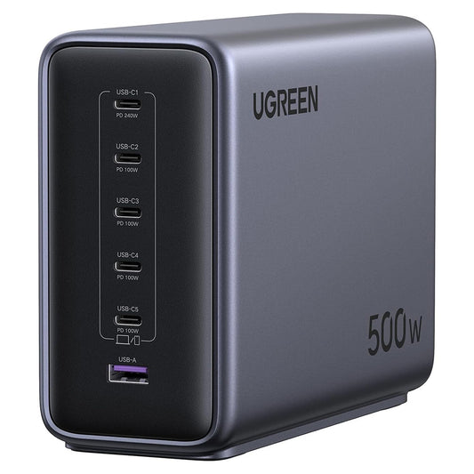 UGREEN Nexode X759 opladerstation (55550B), 500W, 5A, 1 x USB-A - 5 x USB-C, Grå