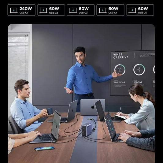 UGREEN Nexode X759 opladerstation (55550B), 500W, 5A, 1 x USB-A - 5 x USB-C, Grå