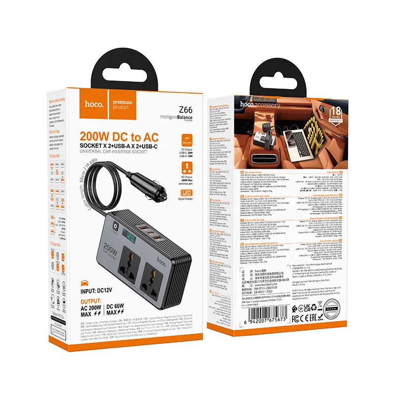 HOCO Z66 bilstrømsinverter, 200W