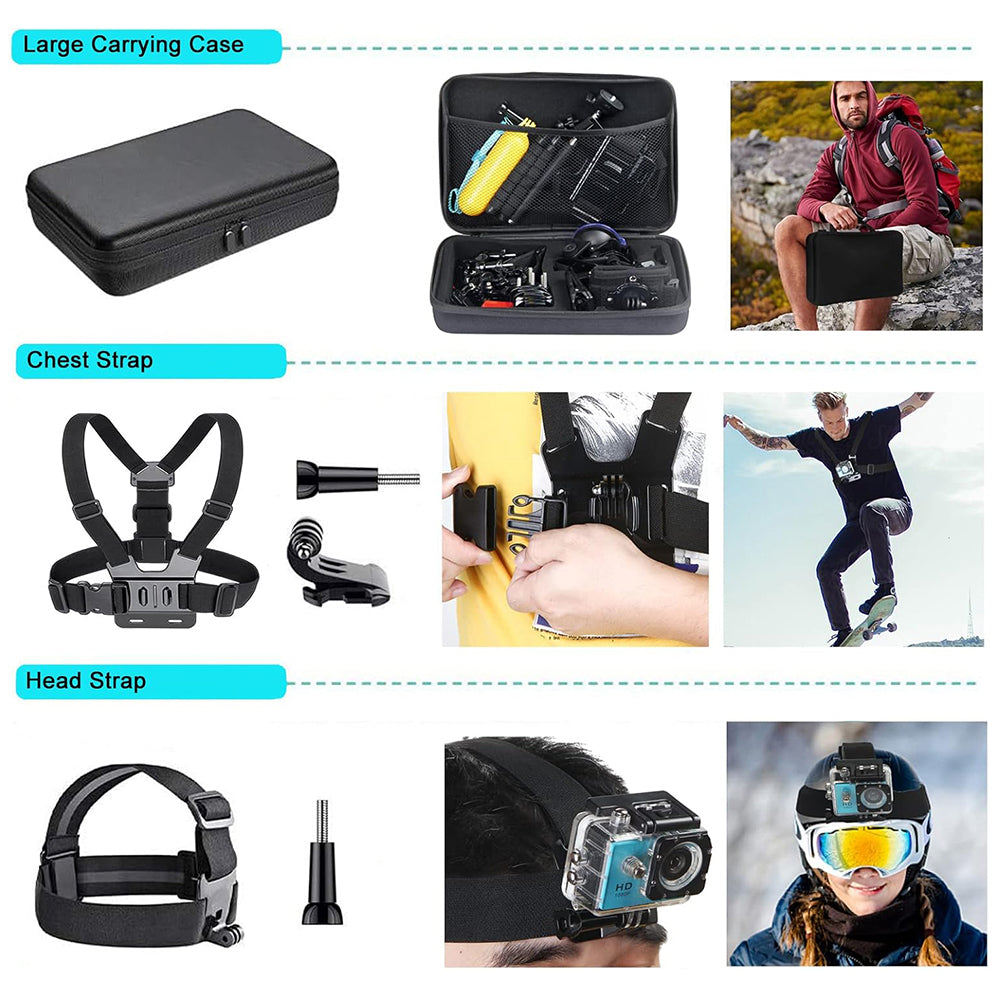 Techsuit SA50 Sports Kamera Tilbehørssæt til GoPro / SJCAM Serie, 50i1, Sort