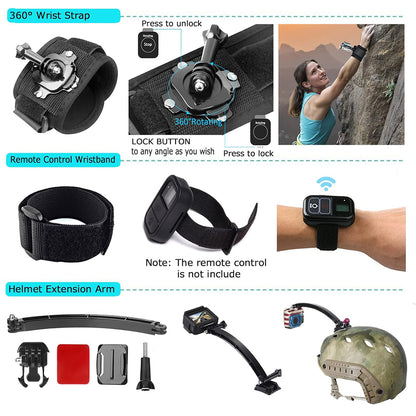 Techsuit SA50 Sports Kamera Tilbehørssæt til GoPro / SJCAM Serie, 50i1, Sort