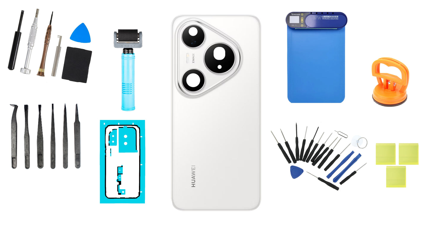 Kit Batteridæksel Huawei Pura 80 Pro Glazed White Service Pack og Dedikerede Serviceværktøjer