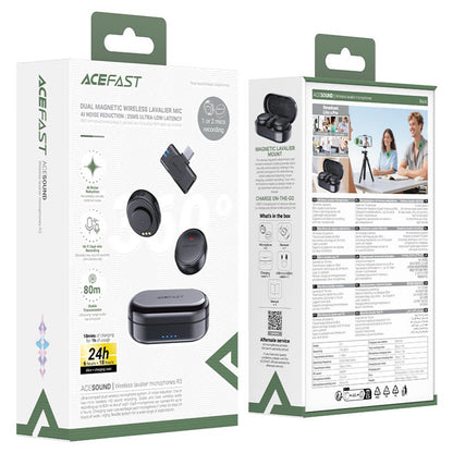 Lavaliermikrofon Acefast R3, USB-C, sæt med 2 stykker, sort