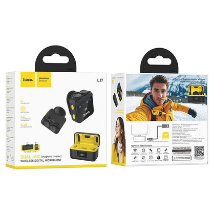 Lavaliermikrofon HOCO L17, USB-C / Lightning, Sæt med 2 stykker, Sort