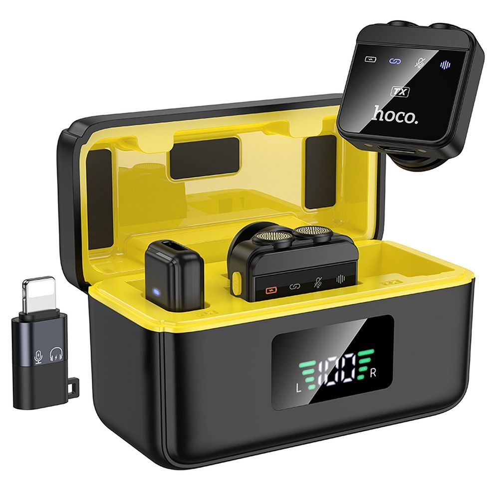 Lavaliermikrofon HOCO L17, USB-C / Lightning, Sæt med 2 stykker, Sort