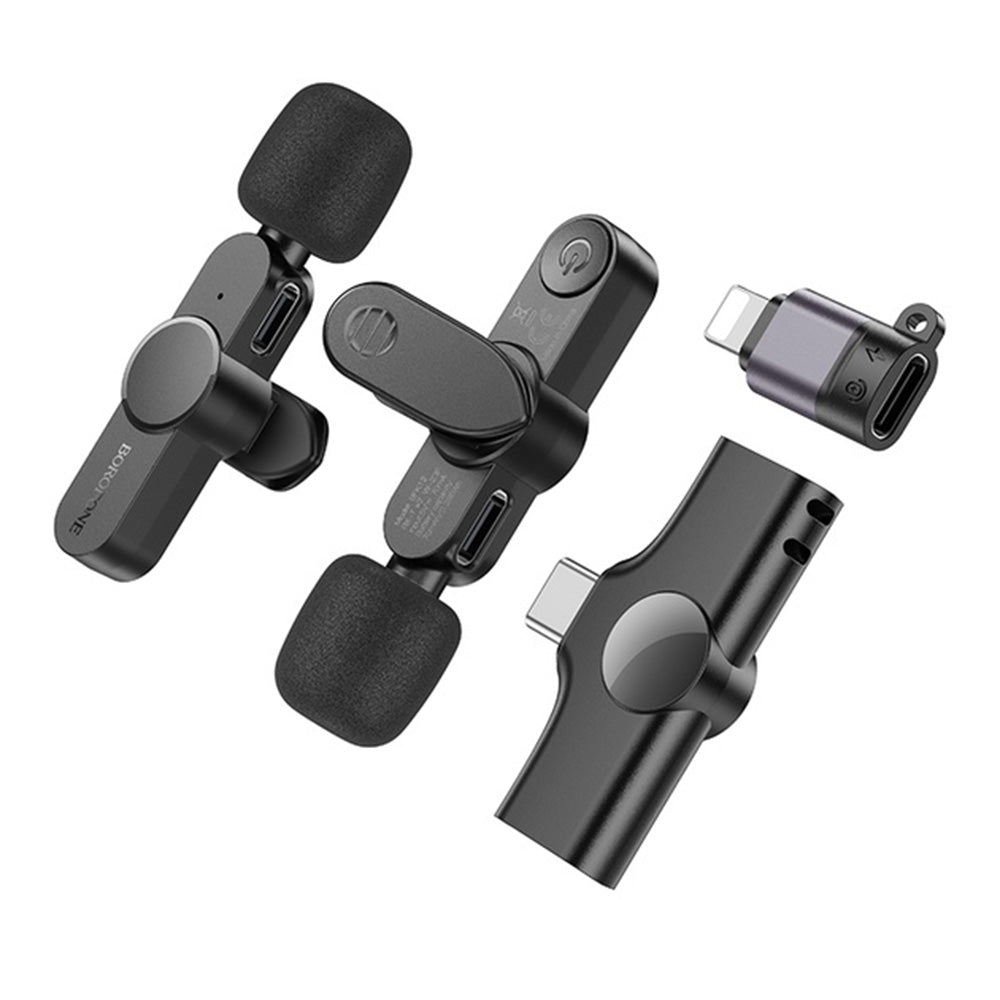 Lavaliermikrofon Borofone BFK12 Trophy, USB-C / Lightning, Sæt med 2 stykker, Sort