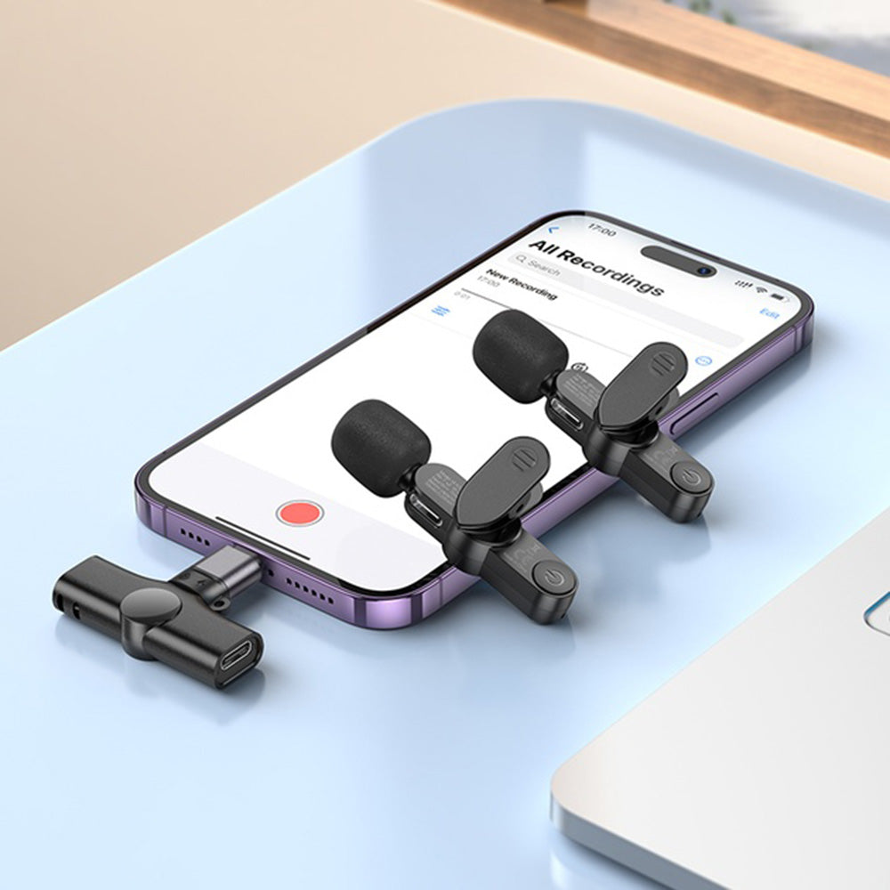 Lavaliermikrofon Borofone BFK12 Trophy, USB-C / Lightning, Sæt med 2 stykker, Sort