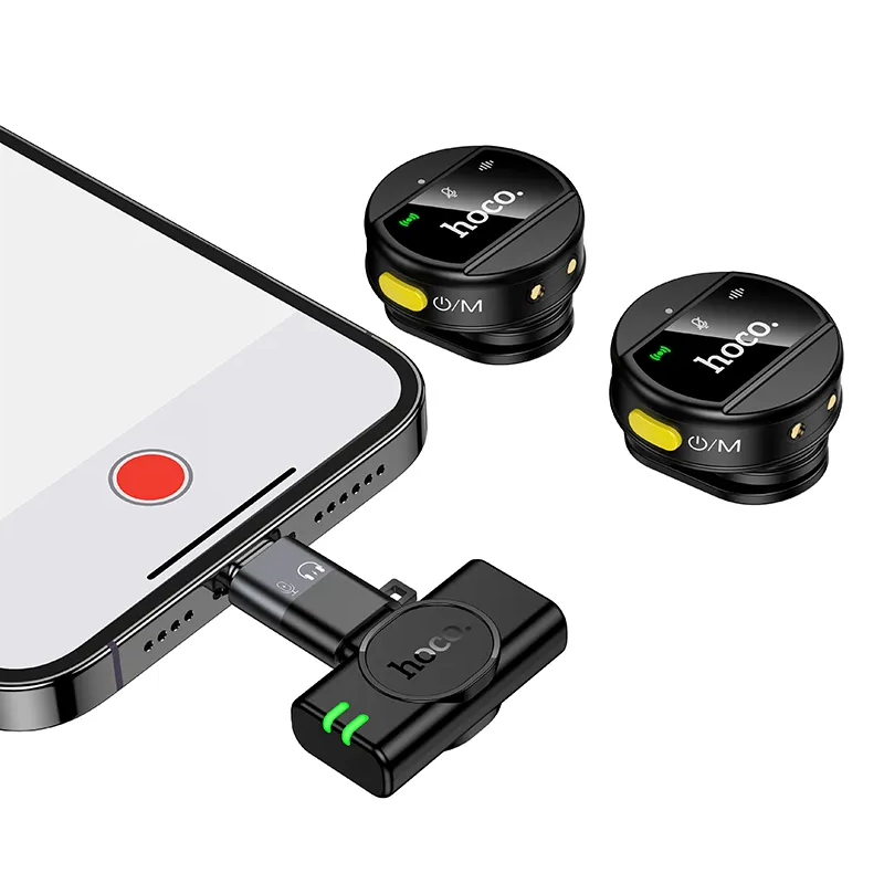 Lavaliermikrofon HOCO L22, USB-C / Lightning, Sæt med 2 stykker, Sort