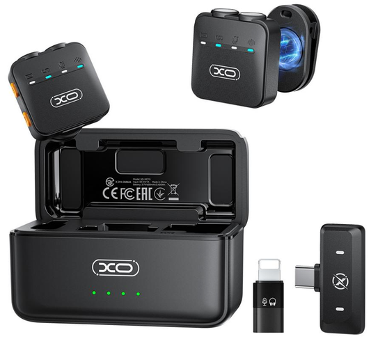 Lavaliera XO Design MC15 Dual, USB-C / Lightning, Sæt med 2 stk, Sort
