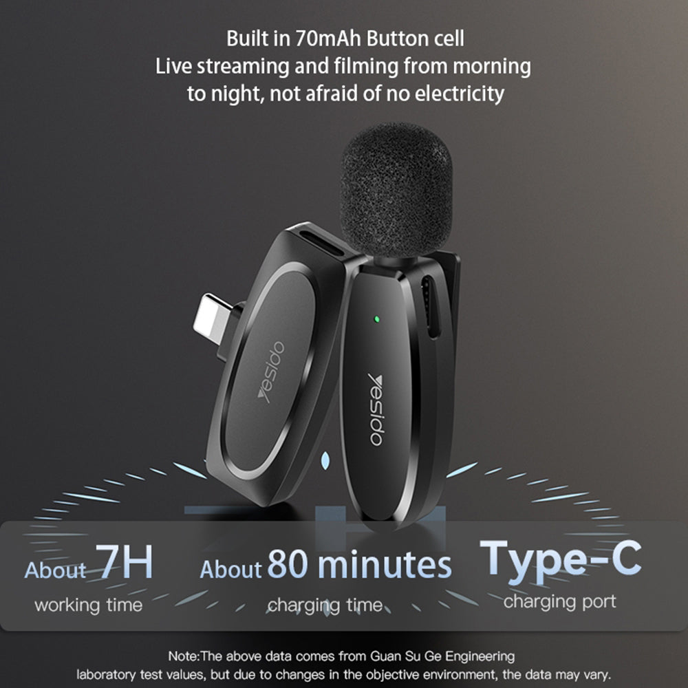 Lavaliermikrofon Yesido KR15, USB-C / Lightning, Sæt med 2 stykker, Sort