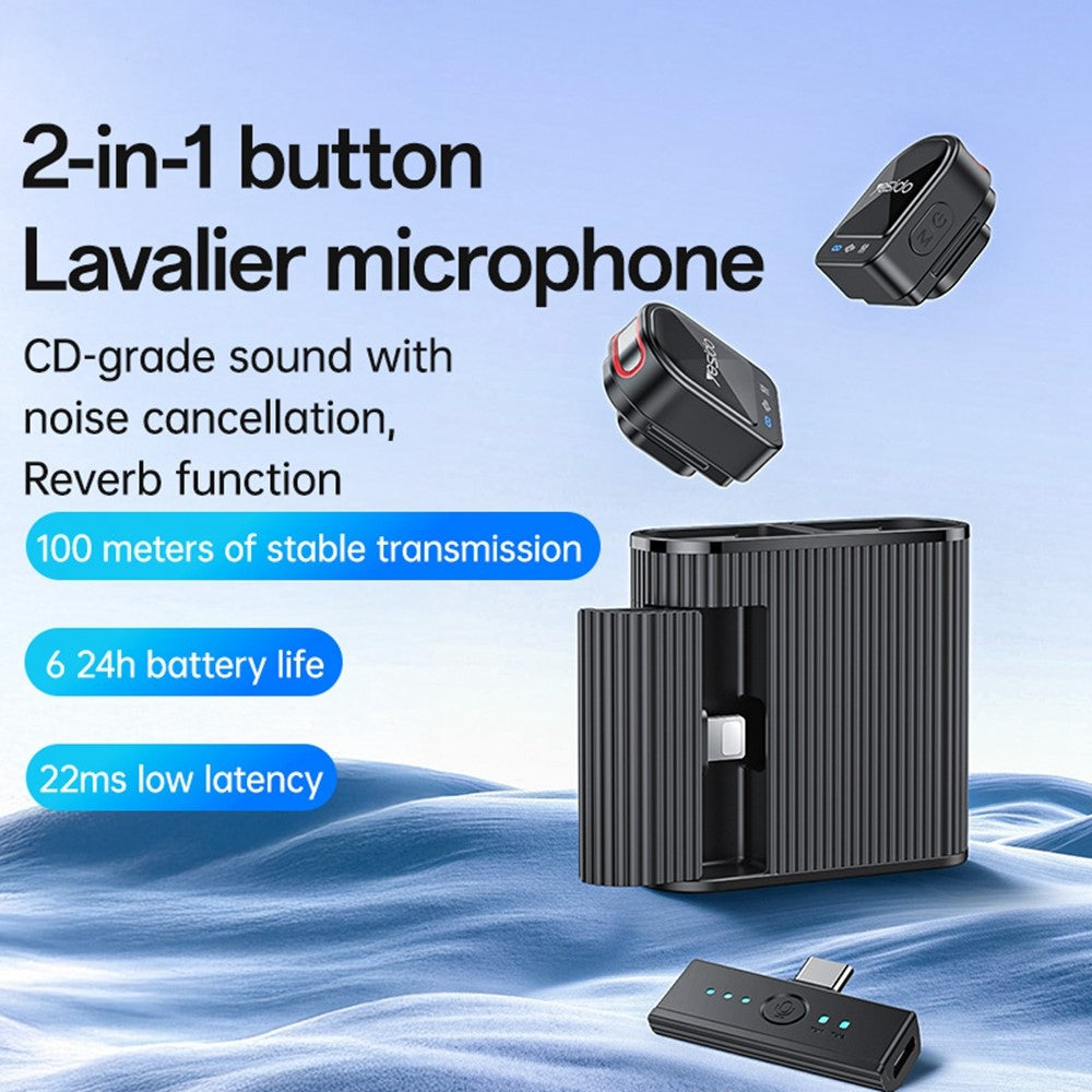 Lavaliermikrofon Yesido KR19, USB-C / Lightning, Sæt med 2 stykker, Sort