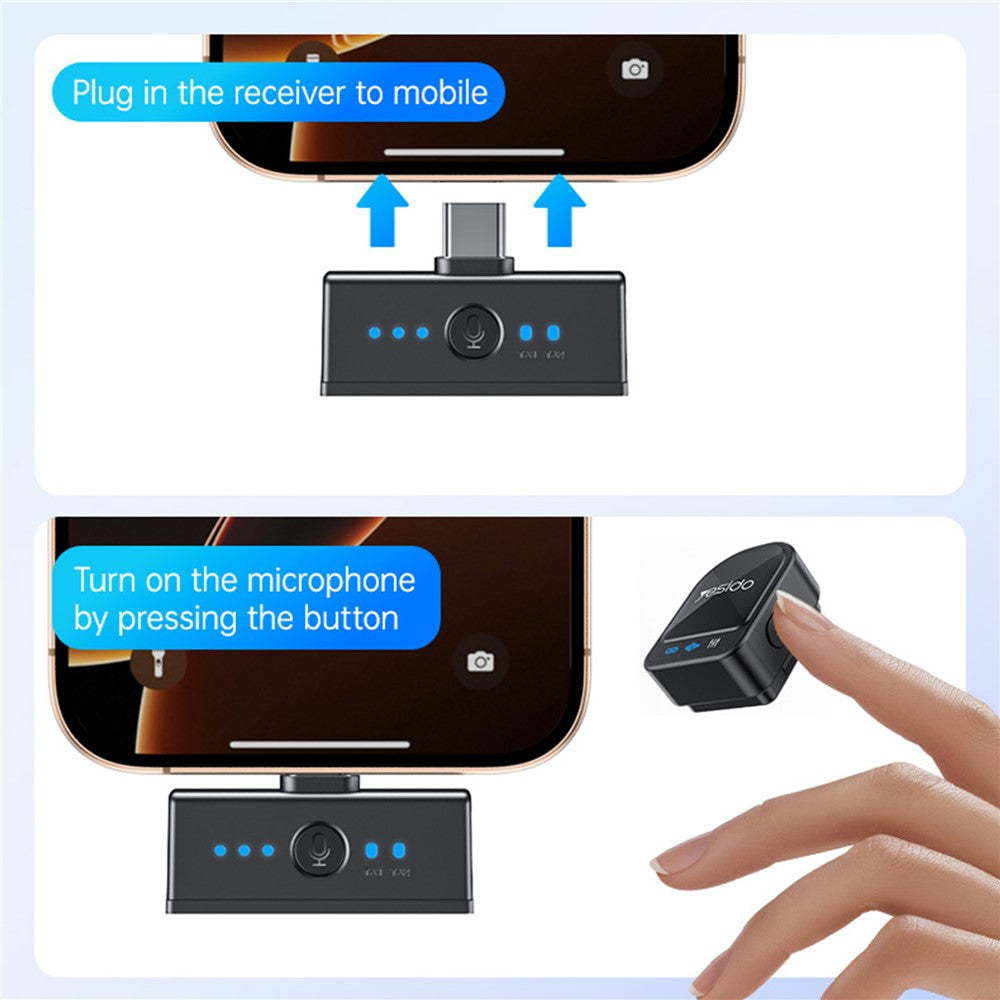 Lavaliermikrofon Yesido KR19, USB-C / Lightning, Sæt med 2 stykker, Sort