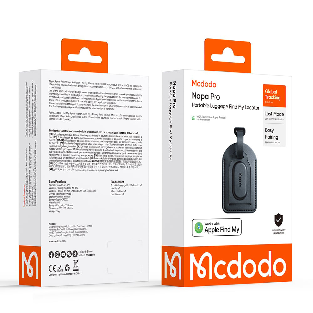 Mcdodo SmartTag Luggage Napa Pro AT-3790 for iOS Series, Black