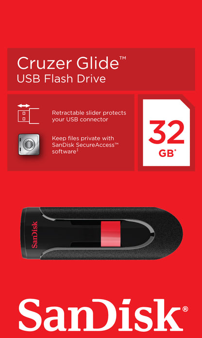 Ekstern USB-A SanDisk Cruzer Glide hukommelse, 32Gb SDCZ60-032G-B35