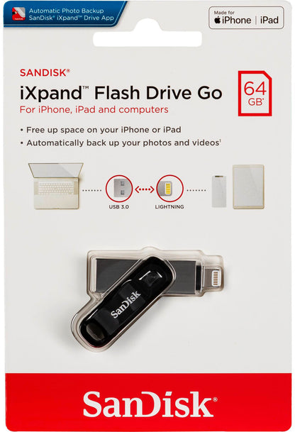 SanDisk iXpand Go External Memory USB-A 3.0 / Lightning, 64Gb SDIX60N-064G-GN6NN