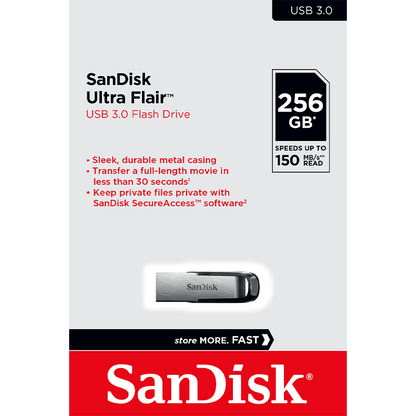 Ekstern Hukommelse USB-A 3.0 SanDisk Ultra Flair, 256Gb SDCZ73-256G-G46