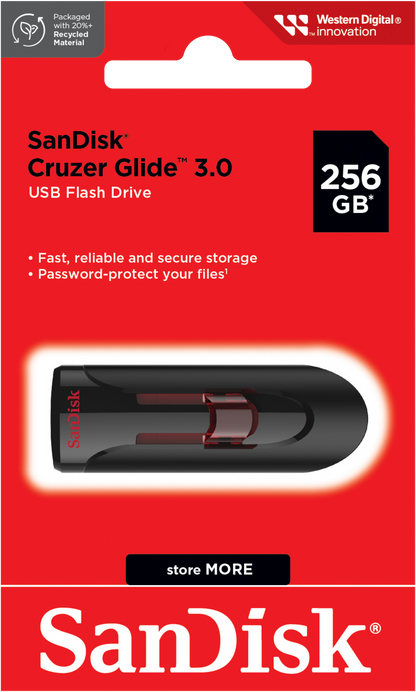 Ekstern hukommelse USB-A 3.0 SanDisk Cruzer Glide, 256Gb SDCZ600-256G-G35