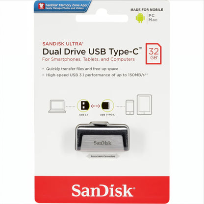 Ekstern hukommelse USB-A 3.1 / USB-C SanDisk Ultra Dual Drive, 32Gb SDDDC2-032G-G46