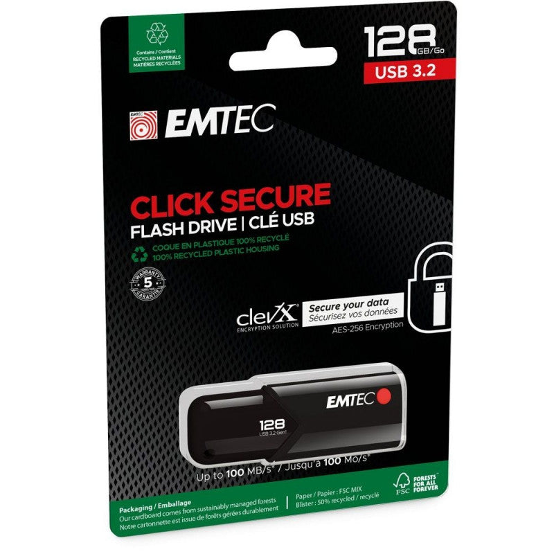 External Memory USB-A 3.2 Emtec B120 Click Secure, 128Gb ECMMD128GB123