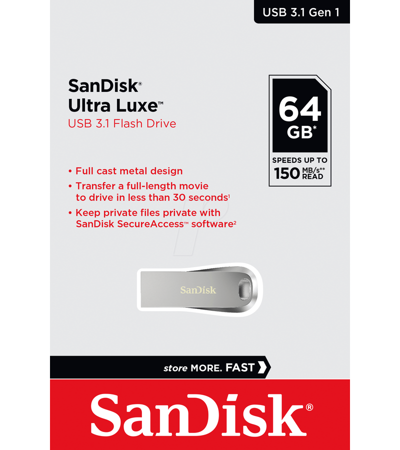 Eksternt USB-A 3.2 SanDisk Ultra Luxe hukommelsesdrev, 64GB SDCZ74-064G-G46