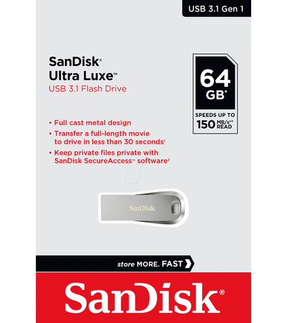Eksternt USB-A 3.2 SanDisk Ultra Luxe hukommelsesdrev, 64GB SDCZ74-064G-G46