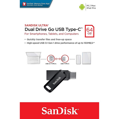 Ekstern hukommelse USB-A 3.2 / USB-C SanDisk Ultra Dual Go, 64Gb SDDDC3-064G-G46