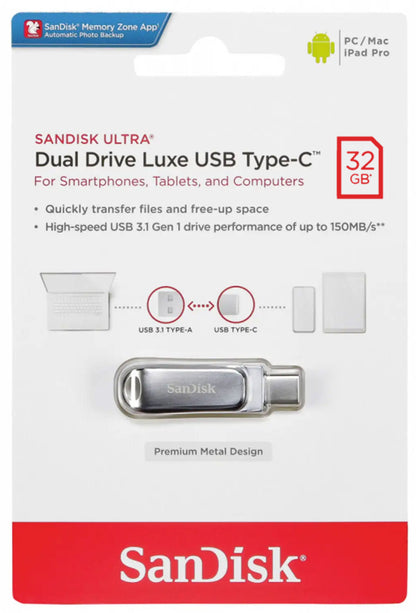 Ekstern hukommelse USB-A 3.2 / USB-C SanDisk Ultra Luxe Dual Drive, 32Gb SDDDC4-032G-G46