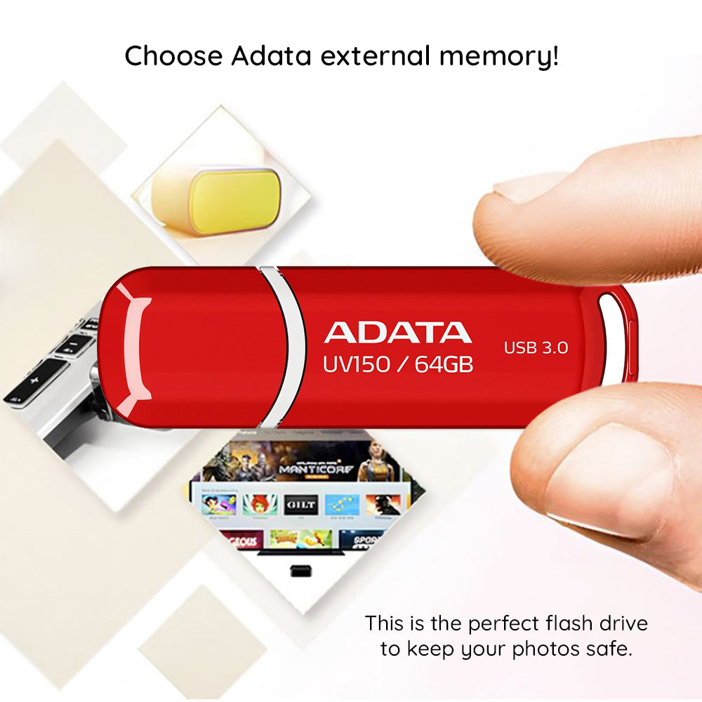 Ekstern USB-A 3.2-hukommelse Adata UV150, 128 GB AUV150-128G-RBK