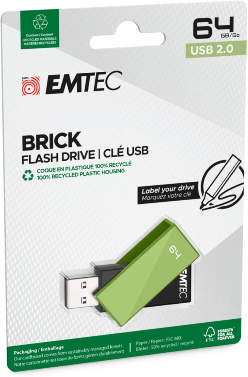Ekstern USB-A Hukommelse Emtec C350 Brick, 64Gb ECMMD64GC352