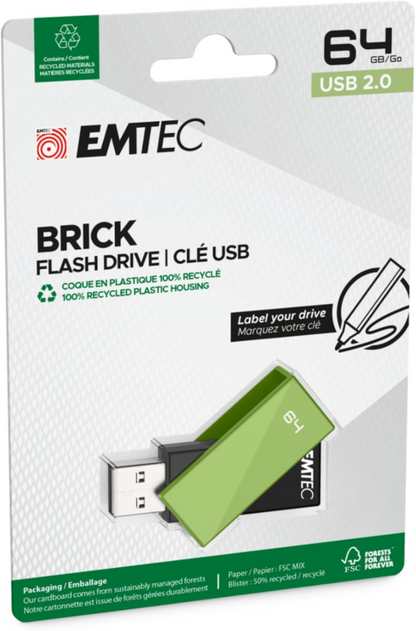 Ekstern USB-A Hukommelse Emtec C350 Brick, 64Gb ECMMD64GC352