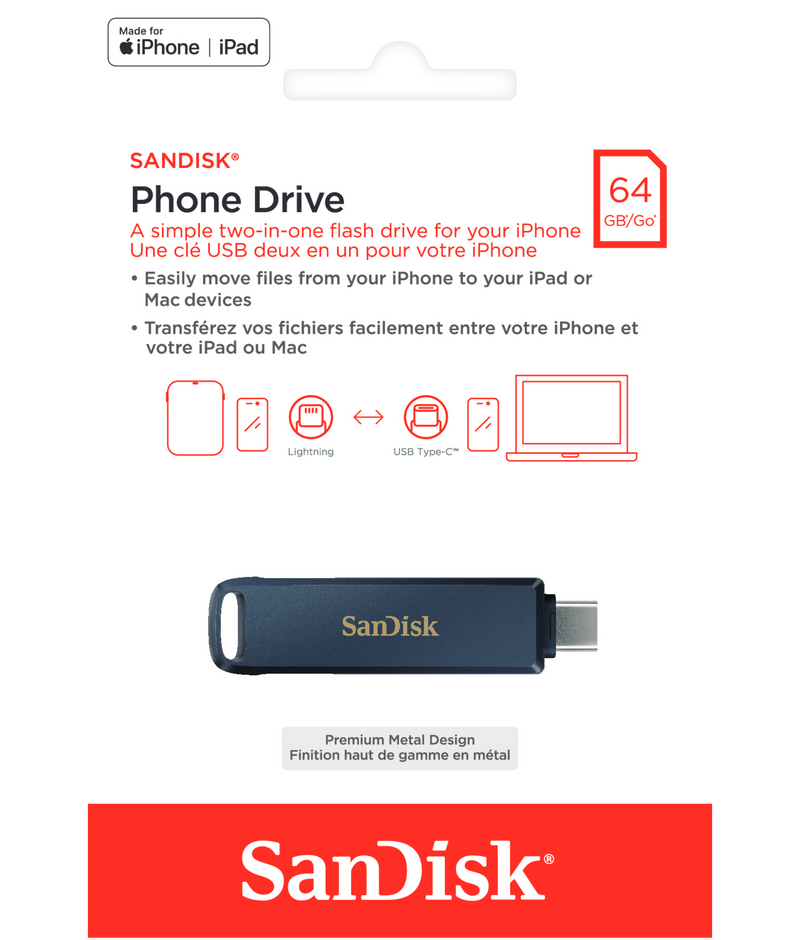 Ekstern hukommelse USB-C / Lightning SanDisk Phone Drive, 64Gb SDIXD0N-064G-GN6NN