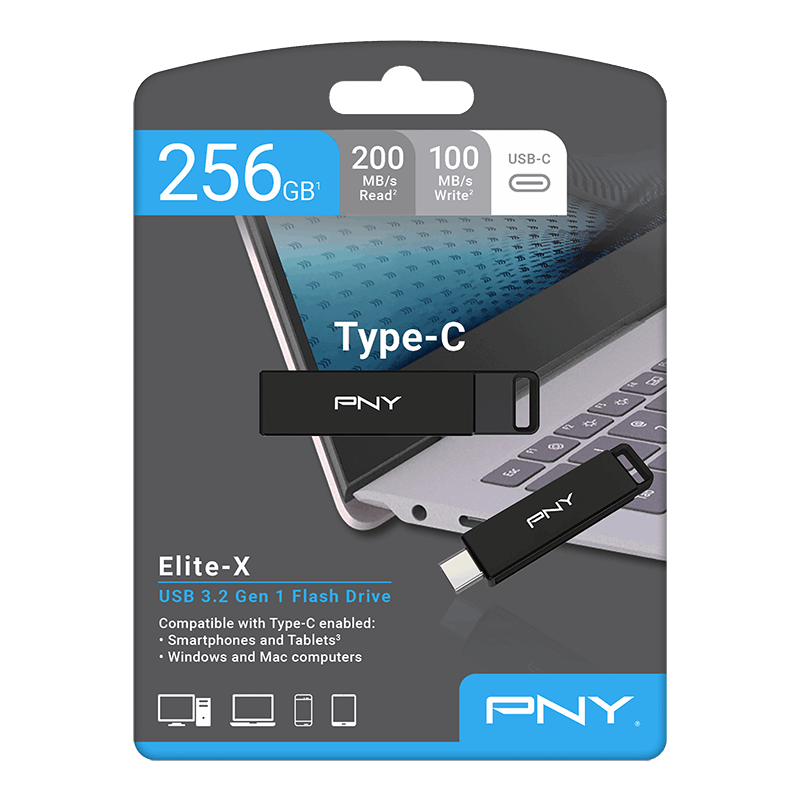 Ekstern USB-C Hukommelse PNY Elite X, 64Gb P-FDI64GELTXC-GE