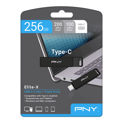 Ekstern USB-C Hukommelse PNY Elite X, 64Gb P-FDI64GELTXC-GE