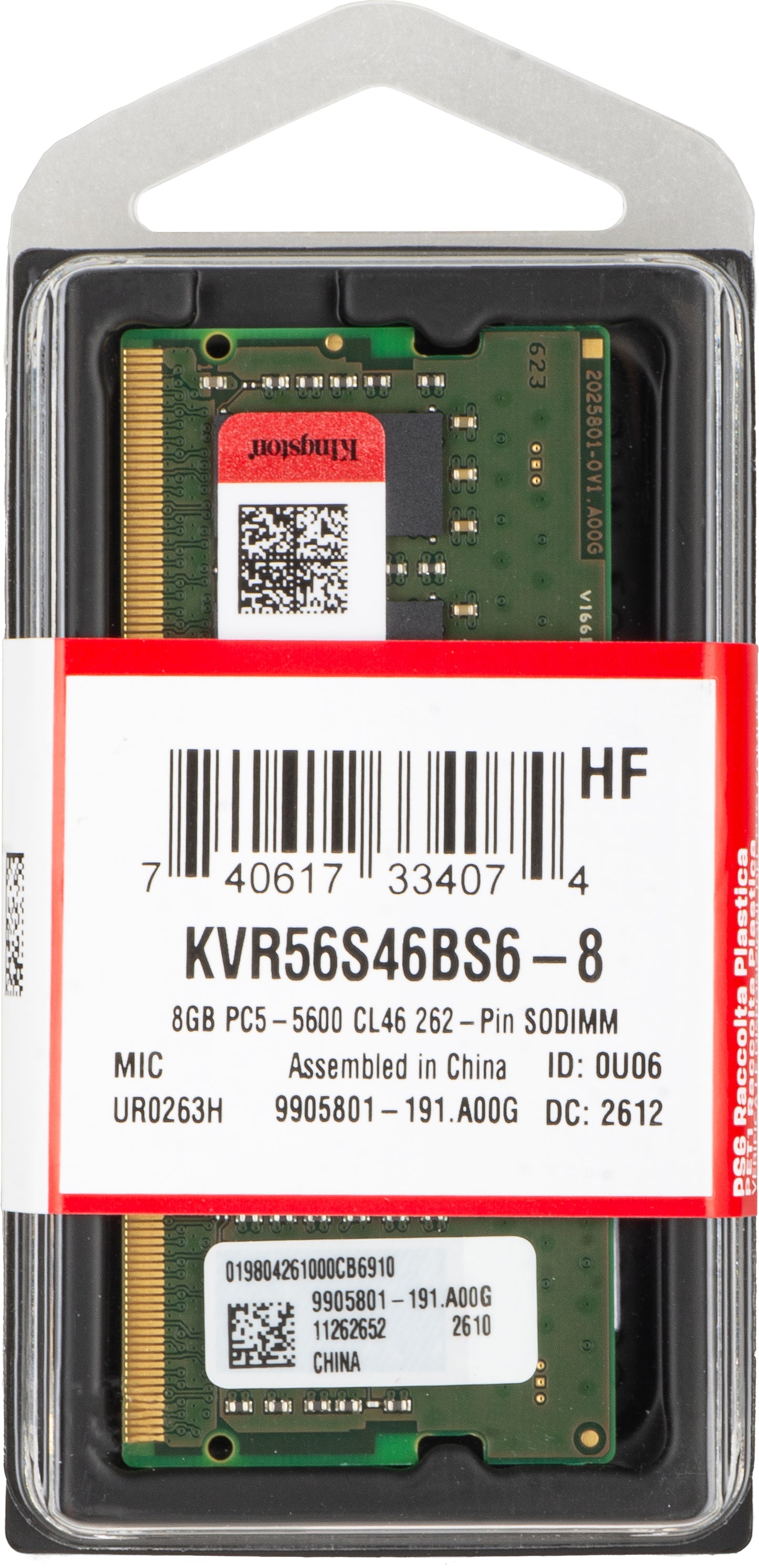 Kingston RAM-hukommelse, DDR5 SODIMM, 8GB, 5600Mhz KVR56S46BS6-8