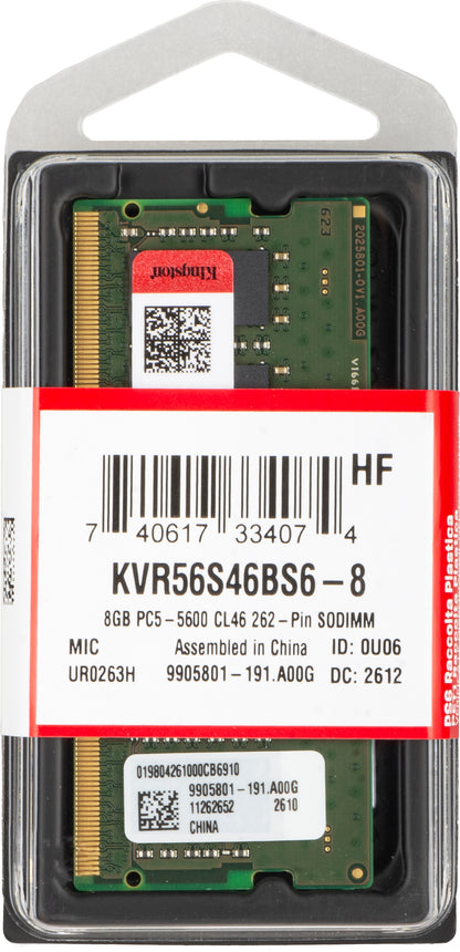 Kingston RAM-hukommelse, DDR5 SODIMM, 8GB, 5600Mhz KVR56S46BS6-8