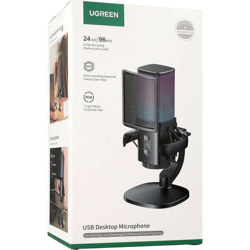 Cardioid mikrofon UGREEN CM581 (65629), RGB, USB-C, 1.5m, Sort