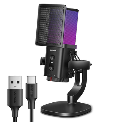 Cardioid mikrofon UGREEN CM581 (65629), RGB, USB-C, 1.5m, Sort