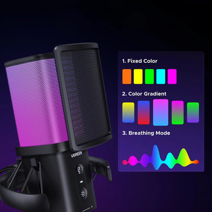 Cardioid mikrofon UGREEN CM581 (65629), RGB, USB-C, 1.5m, Sort