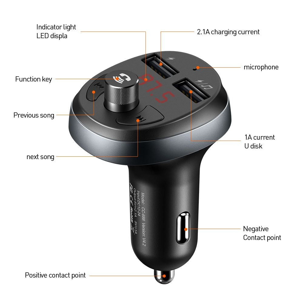 FM Bluetooth-modulator McDodo, 2 x USB-A