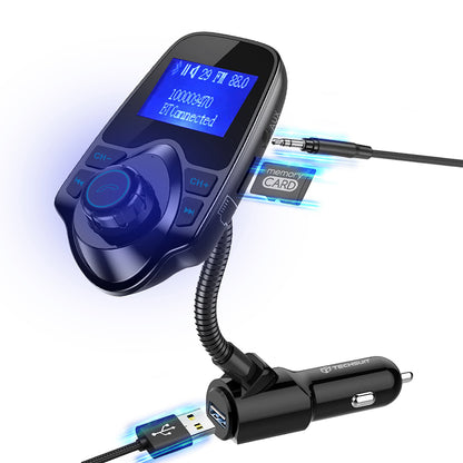 FM Bluetooth-modulator Techsuit MFM4, 1 x USB-A - 1 x 3,5 mm - 1 x microSD, Sort