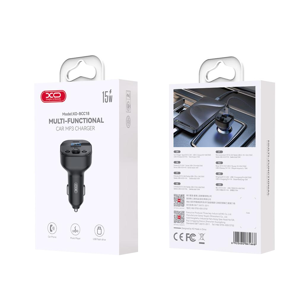 FM Bluetooth-modulator XO Design BCC18, 1 x USB-A - 1 x USB-C