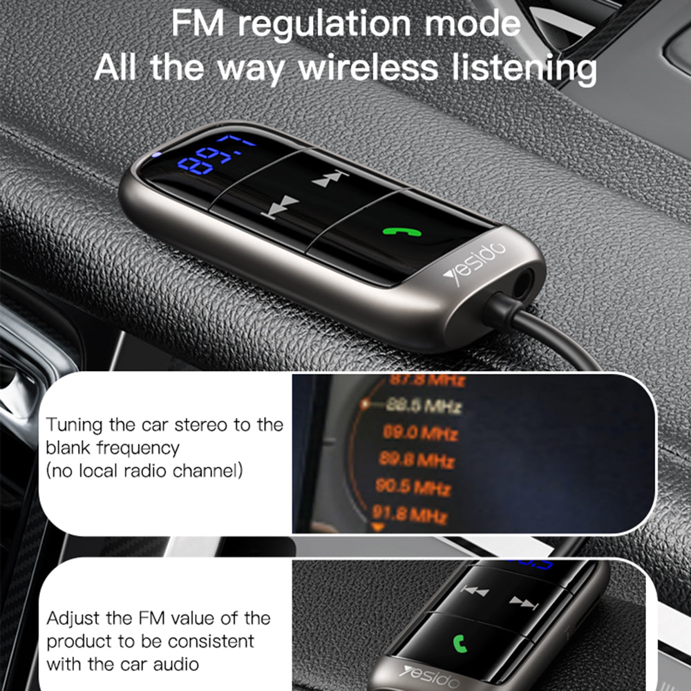 FM Bluetooth-modulator Yesido YAU32, 1 x 3,5 mm - 1 x microSD